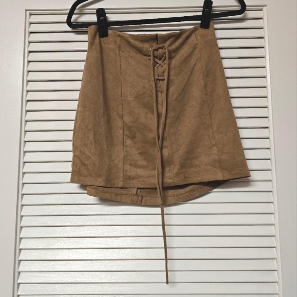 Charlotte Russe - Brown Faux Suede Lace-Up Detail Skirt